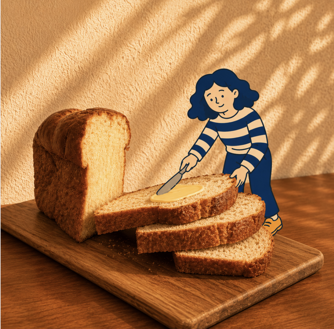 Pão sourdough quente com manteiga derretendo